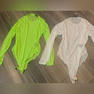 Neon Green and White Sheer Bodysuits